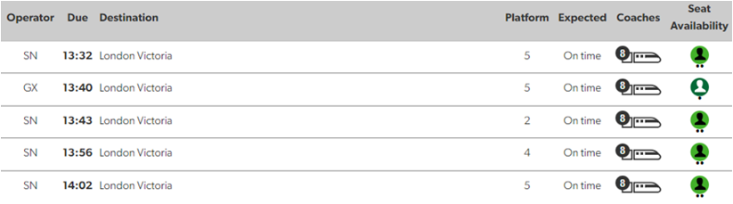Live departure boards example